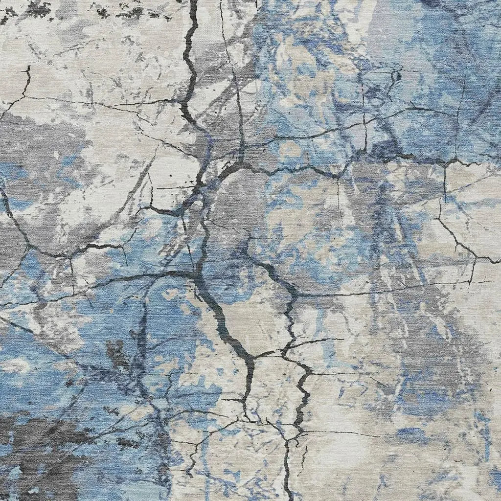 8' X 10' Denim Blue And Blue Abstract Washable Indoor Outdoor Area Rug Homeroots Outdoor