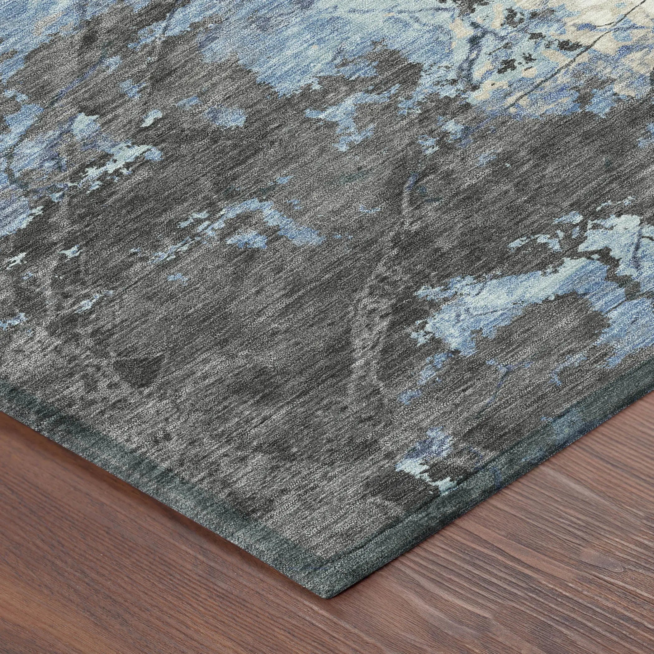 8' X 10' Denim Blue And Blue Abstract Washable Indoor Outdoor Area Rug Homeroots Outdoor