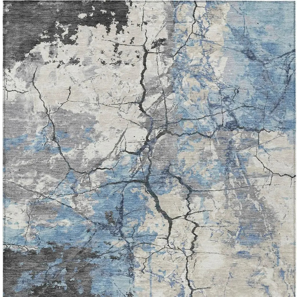 8' X 10' Denim Blue And Blue Abstract Washable Indoor Outdoor Area Rug Homeroots Outdoor