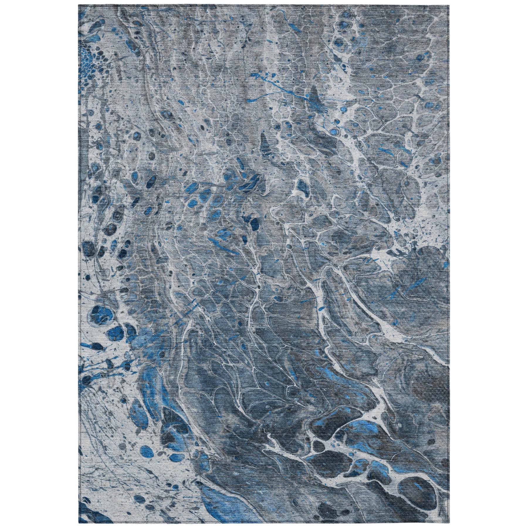 8' X 10' Denim Blue And Blue Abstract Washable Indoor Outdoor Area Rug Homeroots Outdoor