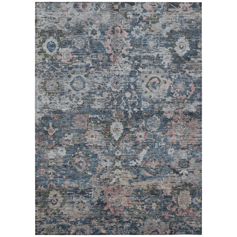 8' X 10' Denim Blue And Blue Floral Washable Indoor Outdoor Area Rug Homeroots Outdoor