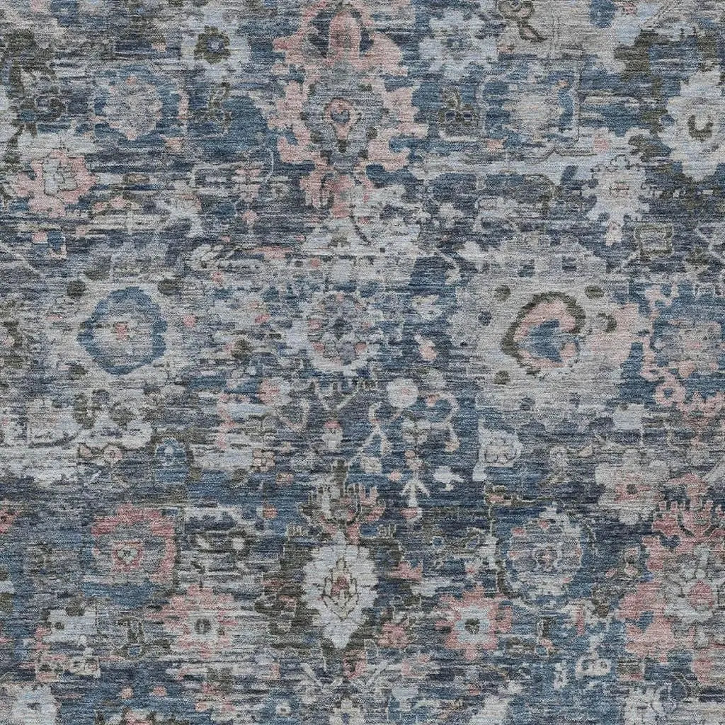 8' X 10' Denim Blue And Blue Floral Washable Indoor Outdoor Area Rug Homeroots Outdoor