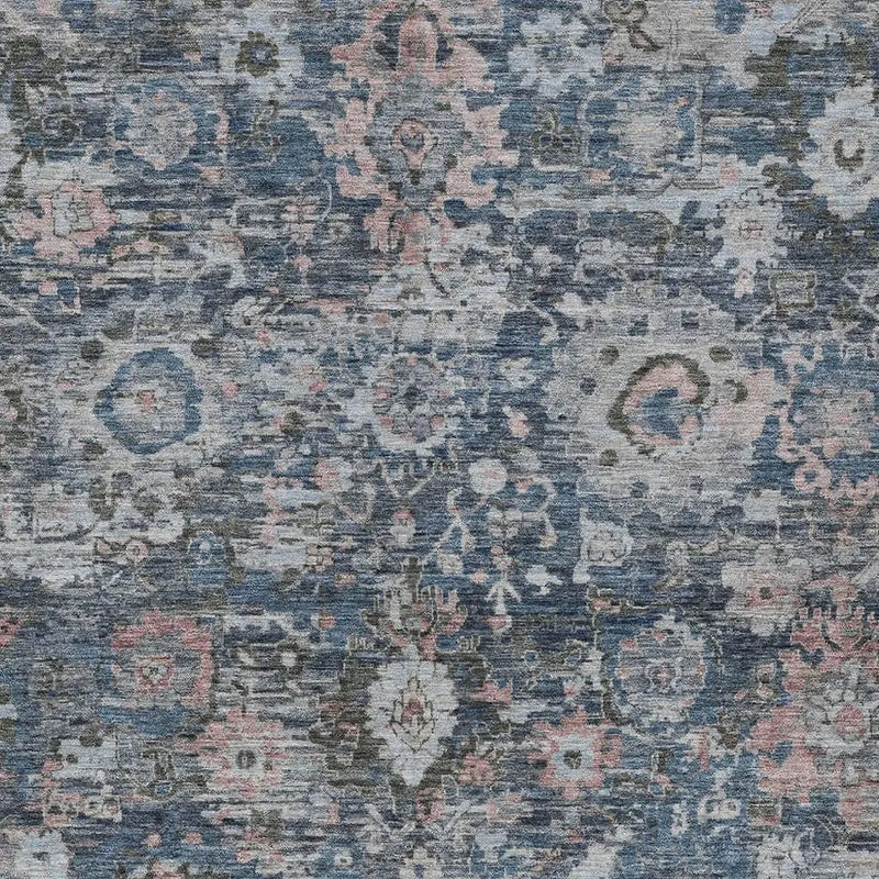 8' X 10' Denim Blue And Blue Floral Washable Indoor Outdoor Area Rug Homeroots Outdoor