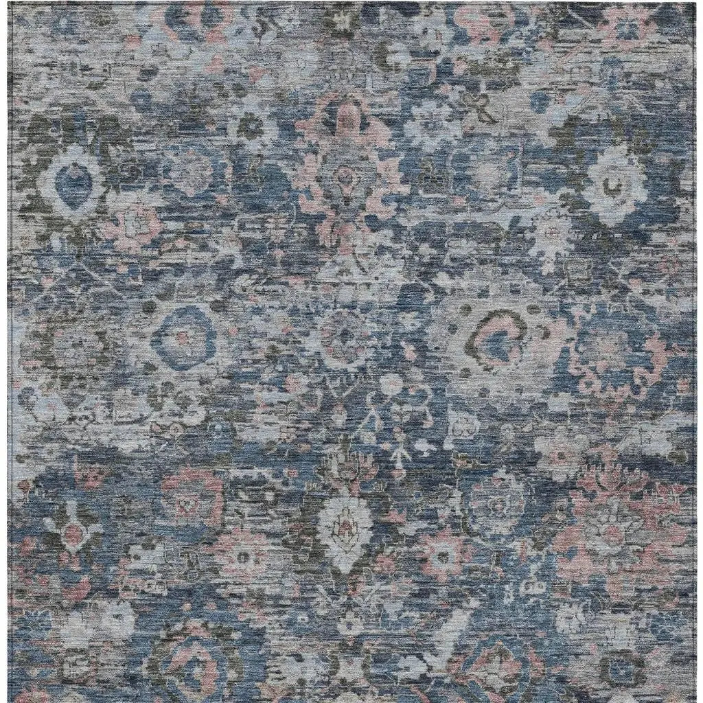 8' X 10' Denim Blue And Blue Floral Washable Indoor Outdoor Area Rug Homeroots Outdoor