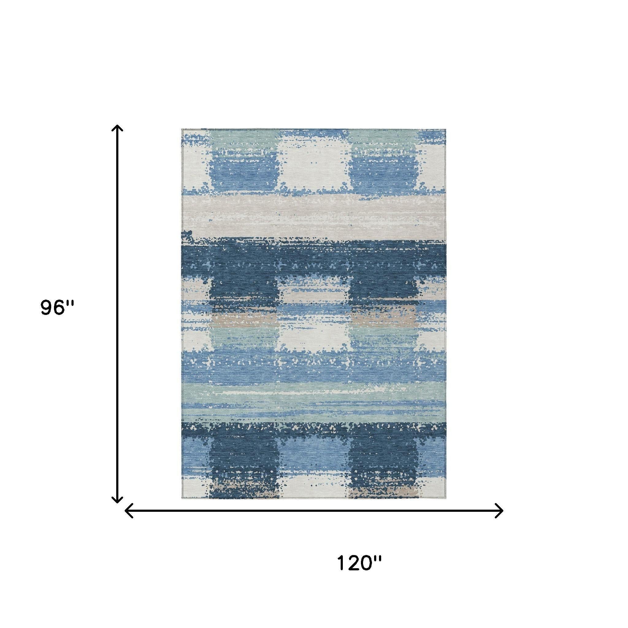 8' X 10' Denim Blue And Blue Geometric Washable Indoor Outdoor Area Rug Homeroots Outdoor