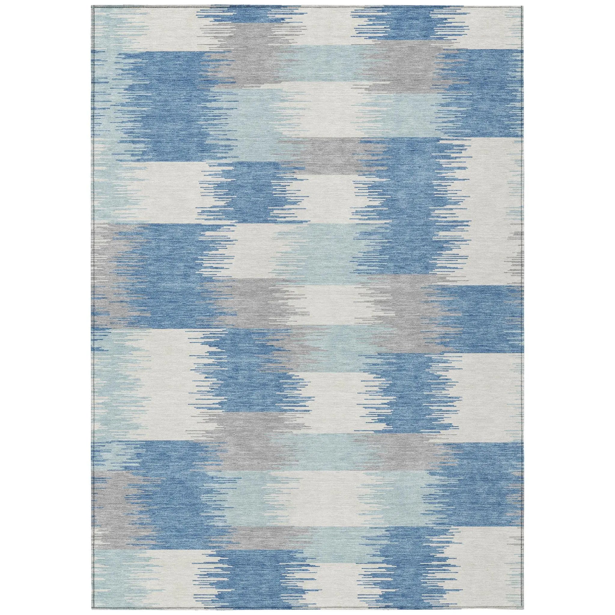 8' X 10' Denim Blue And Blue Geometric Washable Indoor Outdoor Area Rug Homeroots Outdoor