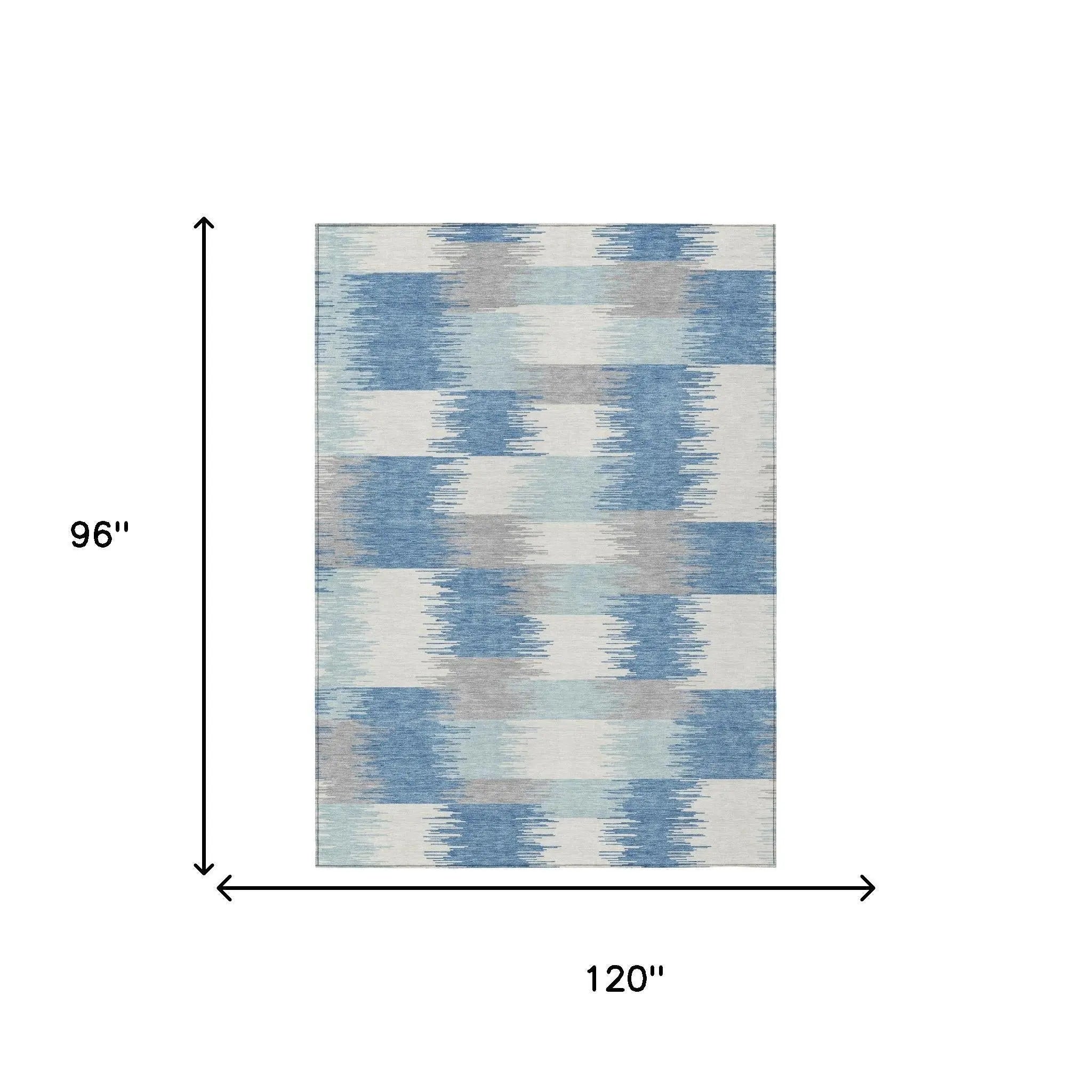 8' X 10' Denim Blue And Blue Geometric Washable Indoor Outdoor Area Rug Homeroots Outdoor