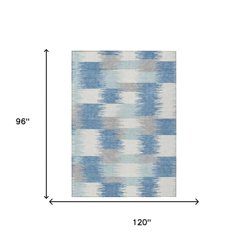 8' X 10' Denim Blue And Blue Geometric Washable Indoor Outdoor Area Rug Homeroots Outdoor