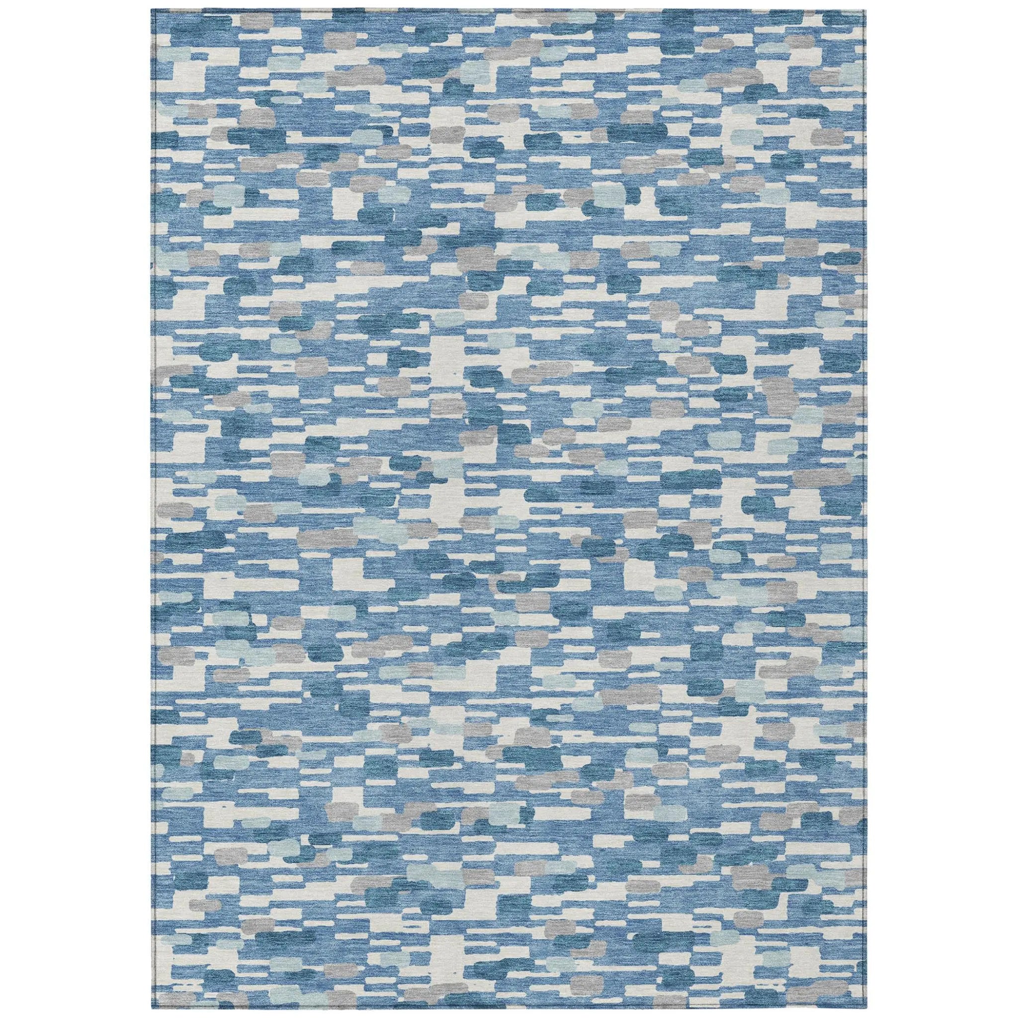 8' X 10' Denim Blue And Blue Geometric Washable Indoor Outdoor Area Rug Homeroots Outdoor