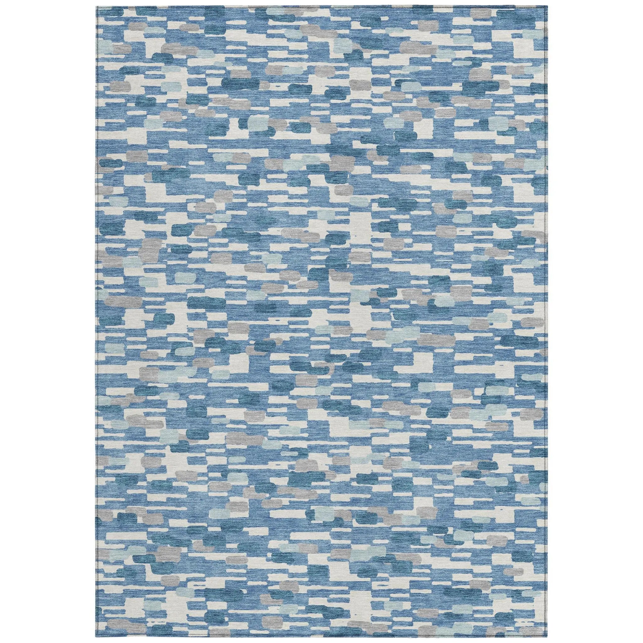 8' X 10' Denim Blue And Blue Geometric Washable Indoor Outdoor Area Rug Homeroots Outdoor