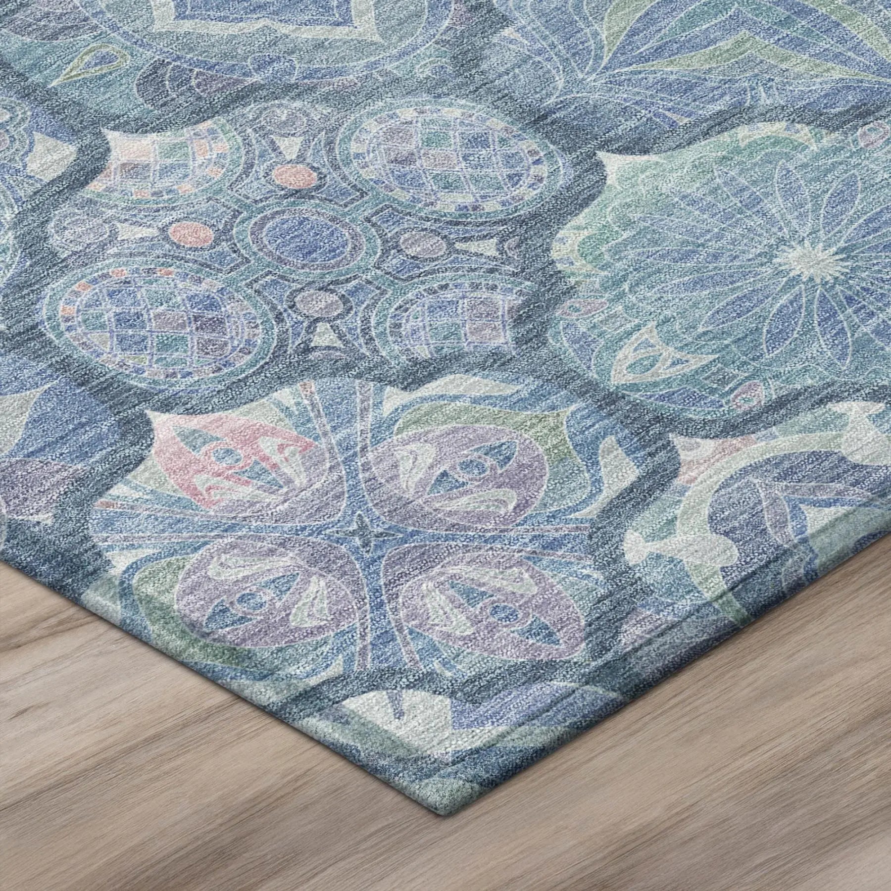 8' X 10' Denim Blue And Blue Ogee Washable Indoor Outdoor Area Rug Homeroots Outdoor