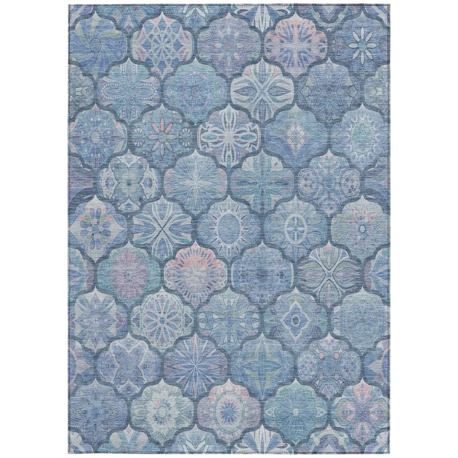 8' X 10' Denim Blue And Blue Ogee Washable Indoor Outdoor Area Rug Homeroots Outdoor