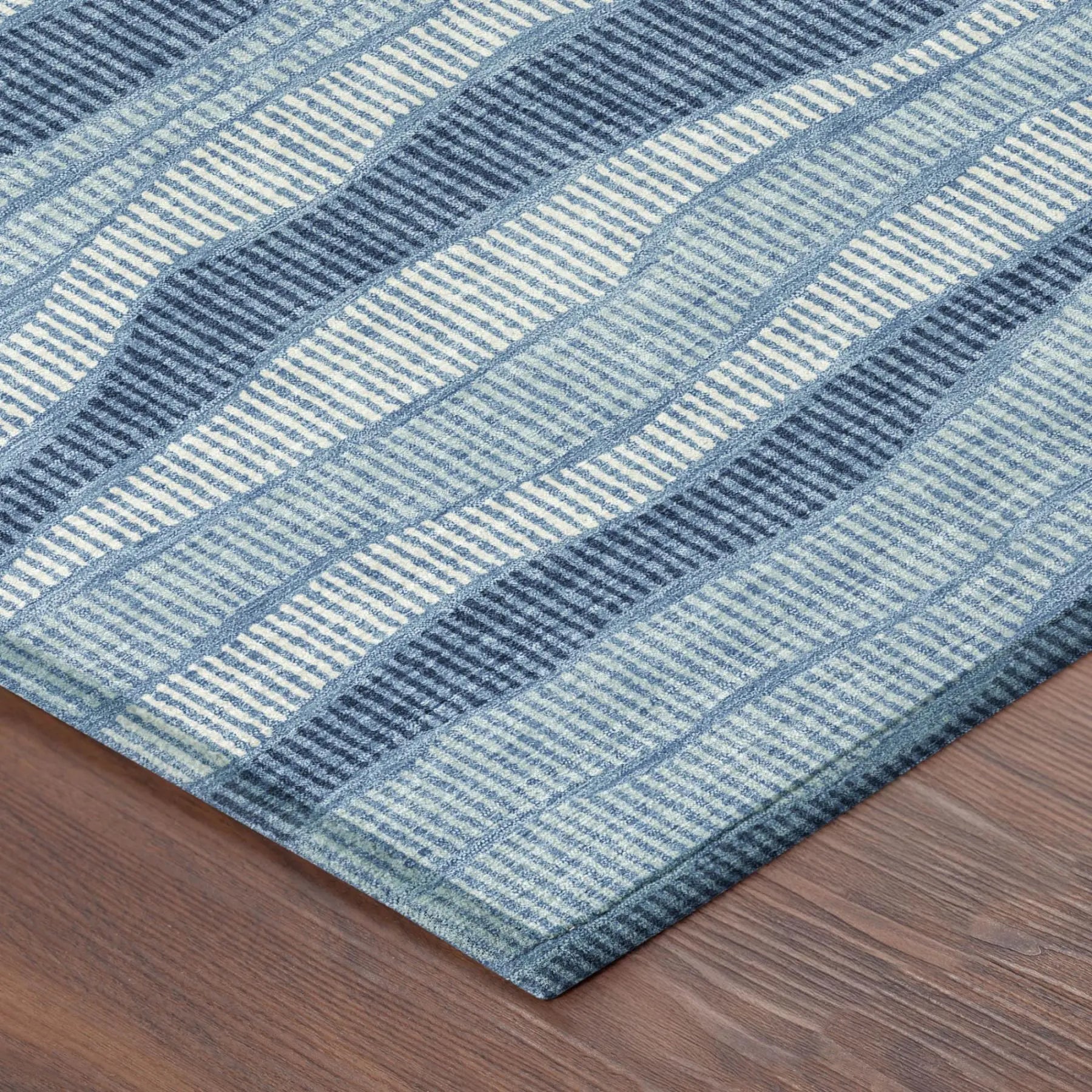 8' X 10' Denim Blue And Blue Striped Washable Indoor Outdoor Area Rug Homeroots Outdoor