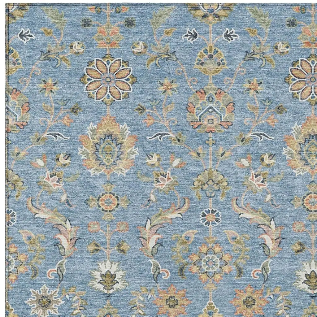 8' X 10' Denim Blue And Copper Abstract Washable Indoor Outdoor Area Rug Homeroots Outdoor