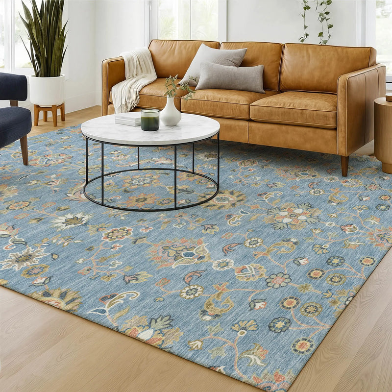 8' X 10' Denim Blue And Copper Abstract Washable Indoor Outdoor Area Rug Homeroots Outdoor