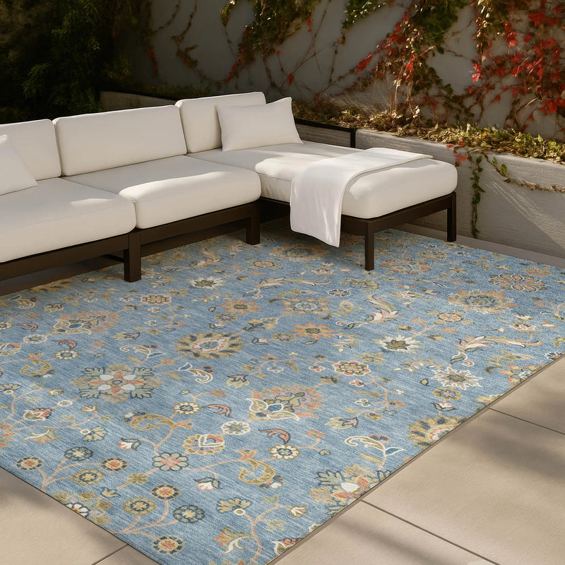 8' X 10' Denim Blue And Copper Abstract Washable Indoor Outdoor Area Rug Homeroots Outdoor