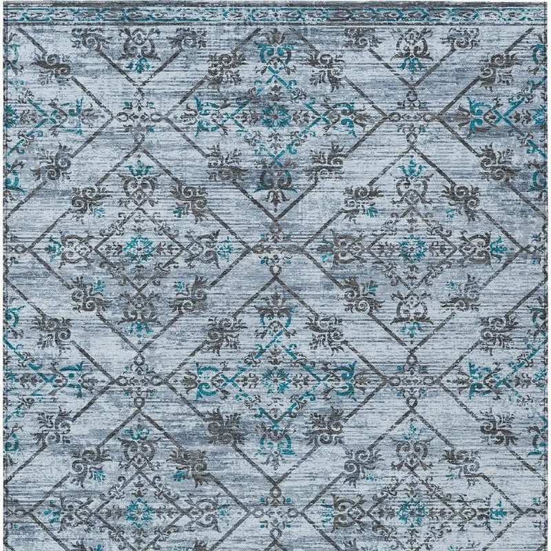 8' X 10' Denim Blue And Ivory Geometric Washable Indoor Outdoor Area Rug Homeroots Outdoor