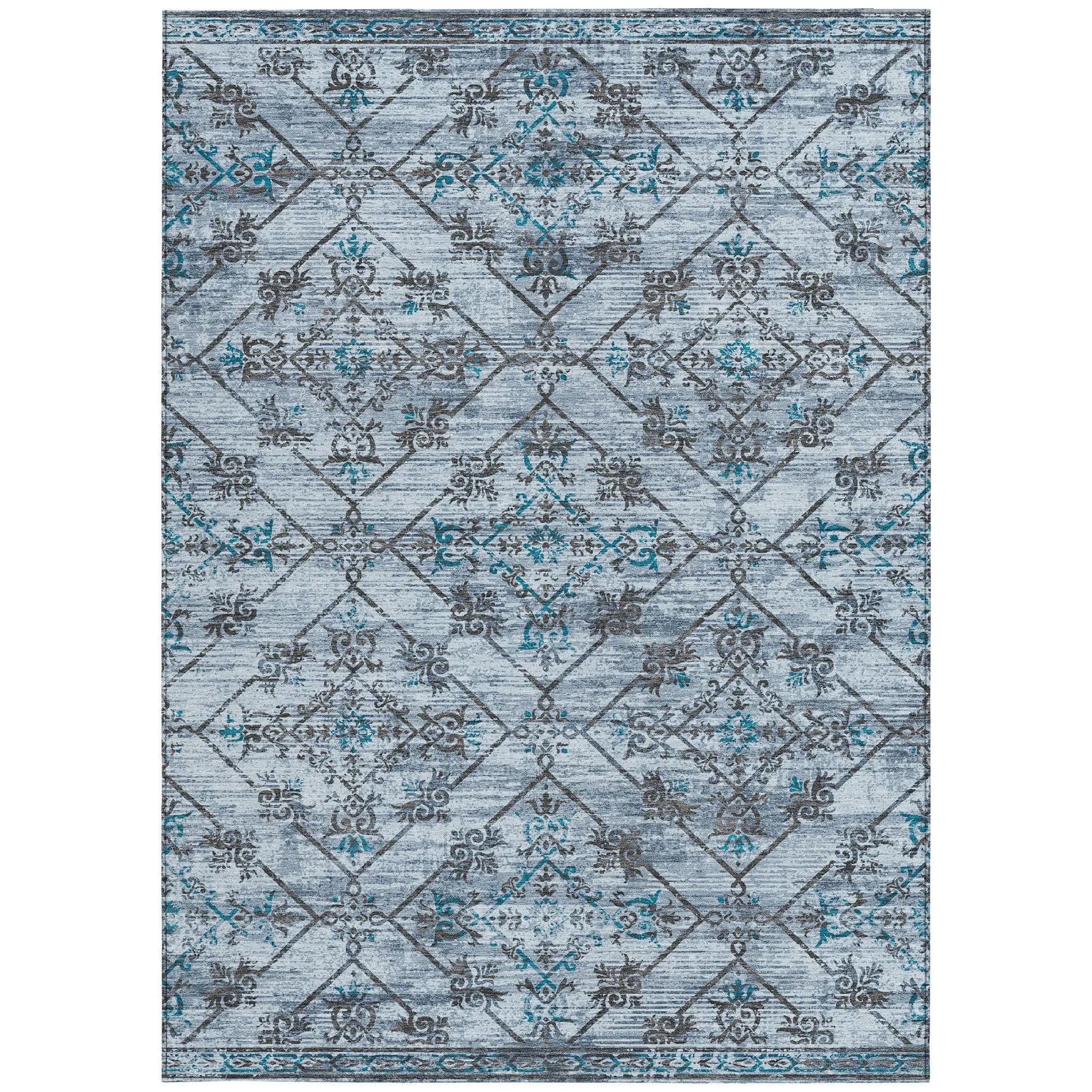 8' X 10' Denim Blue And Ivory Geometric Washable Indoor Outdoor Area Rug Homeroots Outdoor
