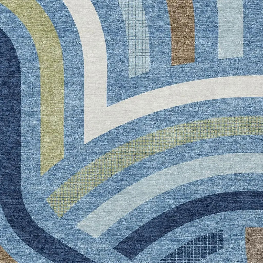 8' X 10' Denim Blue And Navy Blue Abstract Washable Indoor Outdoor Area Rug Homeroots Outdoor