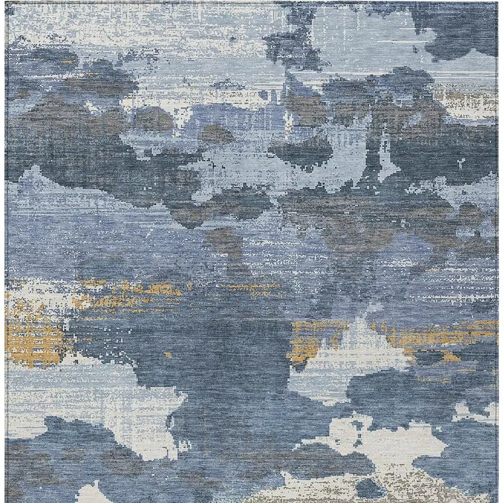 8' X 10' Denim Blue And Sky Blue Abstract Washable Indoor Outdoor Area Rug Homeroots Outdoor