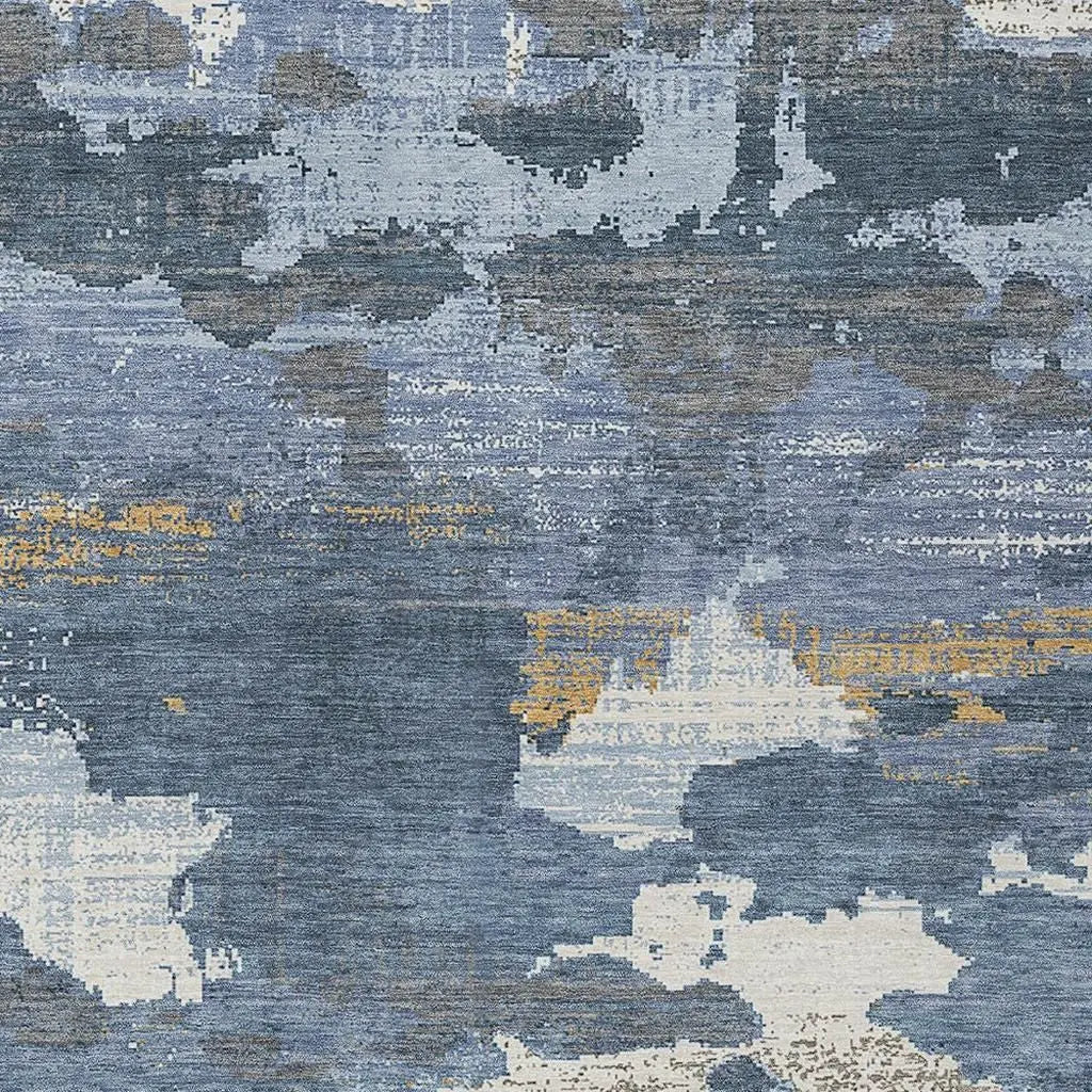 8' X 10' Denim Blue And Sky Blue Abstract Washable Indoor Outdoor Area Rug Homeroots Outdoor