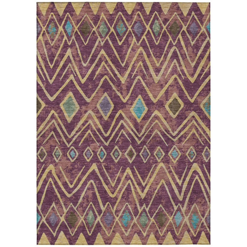 8' X 10' Eggplant And Blue Geometric Washable Indoor Outdoor Area Rug Homeroots Outdoor