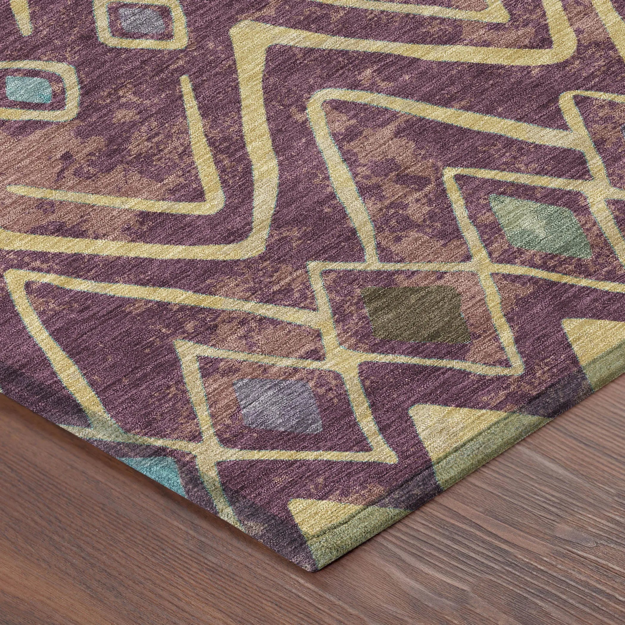 8' X 10' Eggplant And Blue Geometric Washable Indoor Outdoor Area Rug Homeroots Outdoor