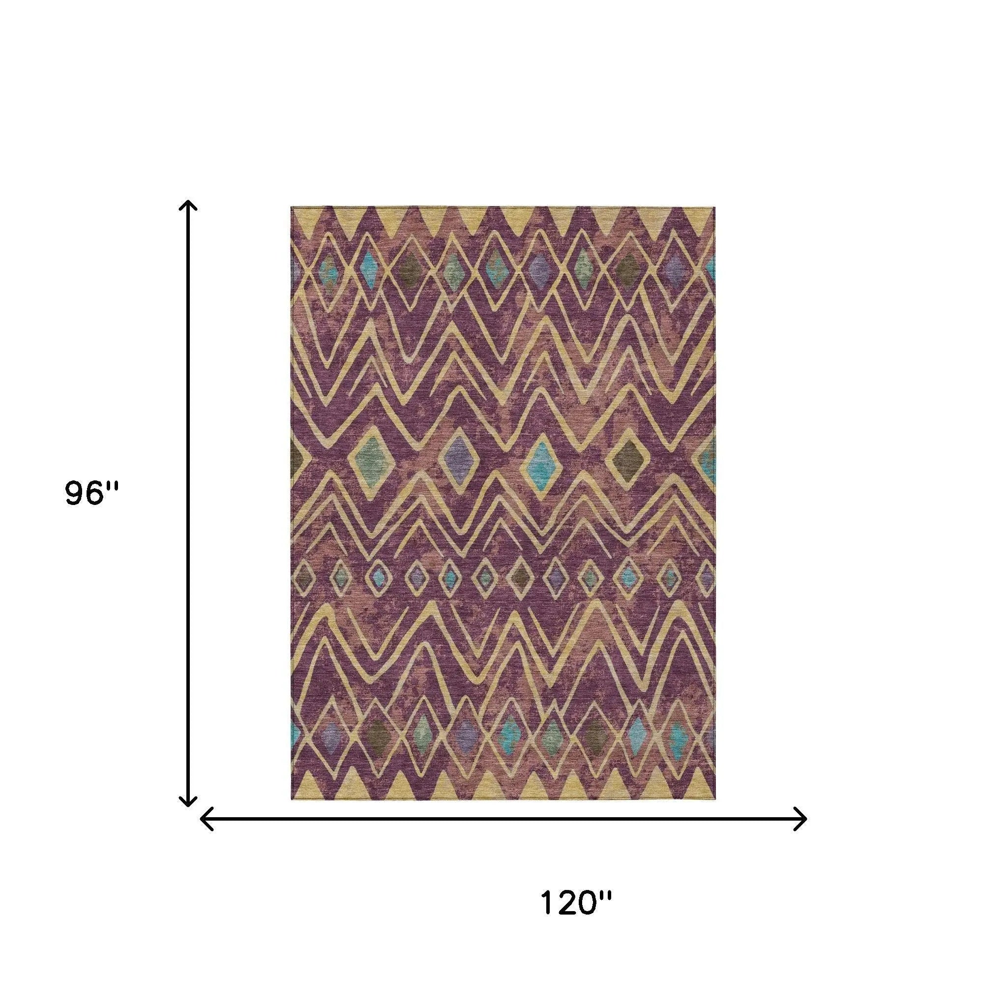 8' X 10' Eggplant And Blue Geometric Washable Indoor Outdoor Area Rug Homeroots Outdoor