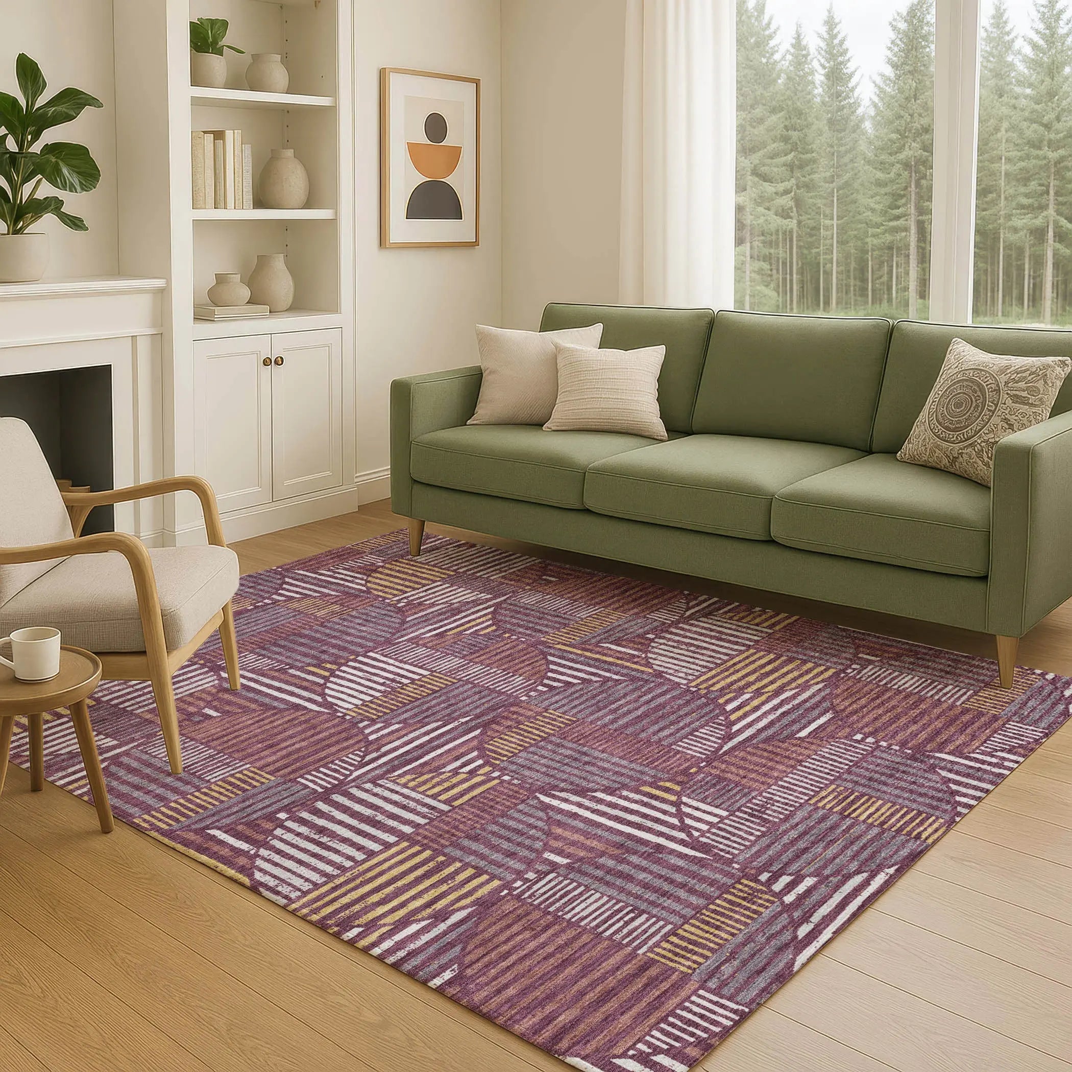 8' X 10' Eggplant And Brown Geometric Washable Indoor Outdoor Area Rug Homeroots Outdoor