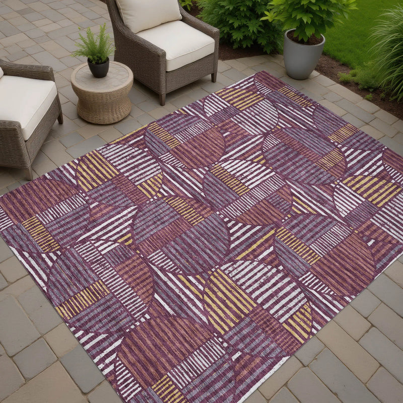 8' X 10' Eggplant And Brown Geometric Washable Indoor Outdoor Area Rug Homeroots Outdoor