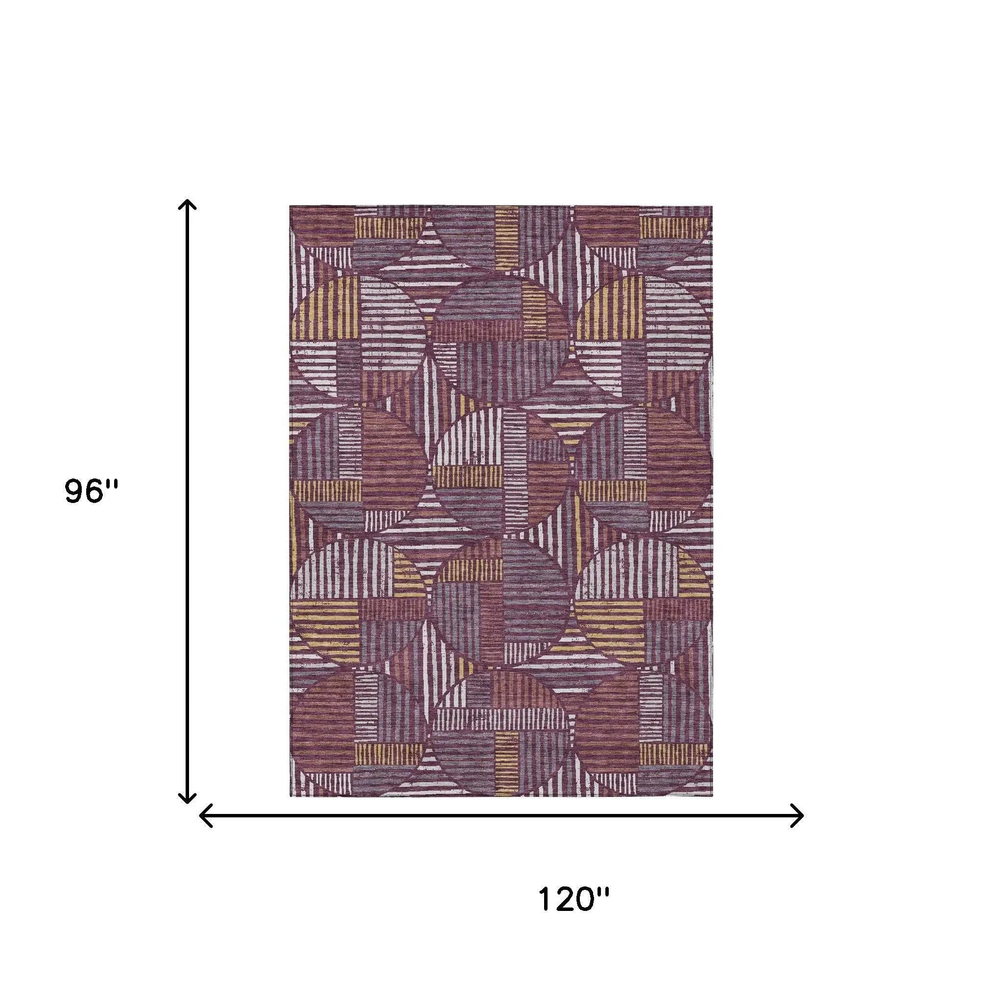 8' X 10' Eggplant And Brown Geometric Washable Indoor Outdoor Area Rug Homeroots Outdoor