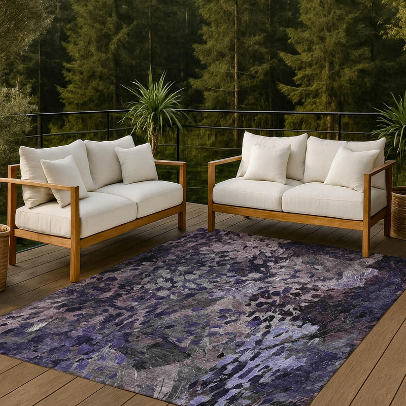 8' X 10' Eggplant And Purple Abstract Washable Indoor Outdoor Area Rug Homeroots Outdoor