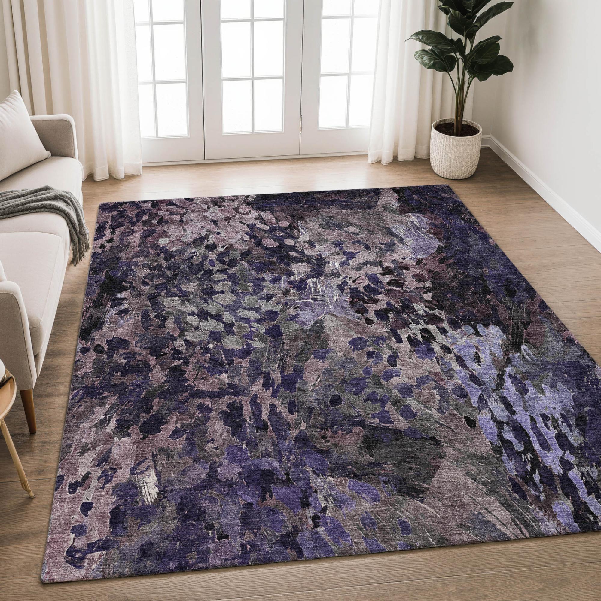 8' X 10' Eggplant And Purple Abstract Washable Indoor Outdoor Area Rug Homeroots Outdoor