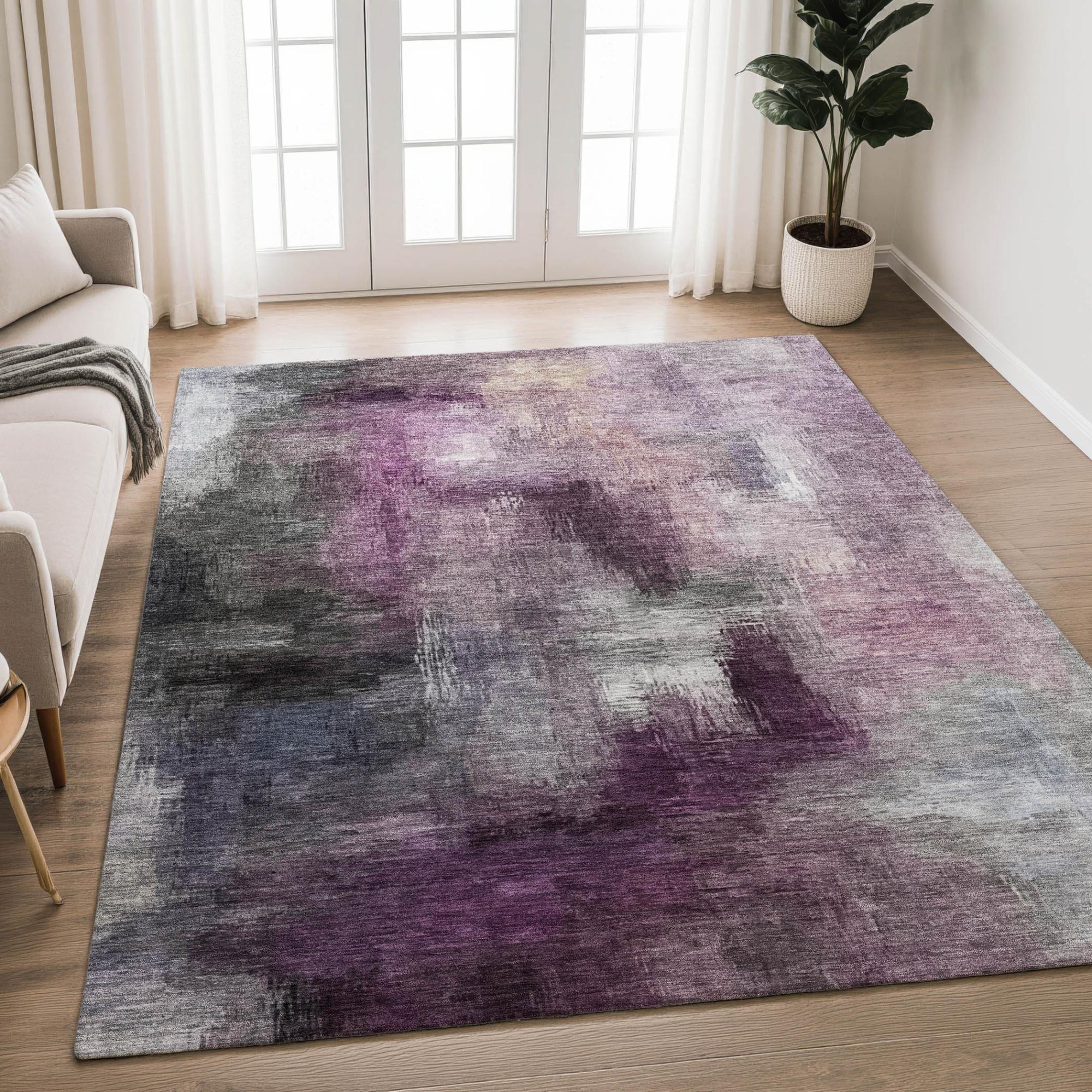 8' X 10' Eggplant And Purple Abstract Washable Indoor Outdoor Area Rug Homeroots Outdoor
