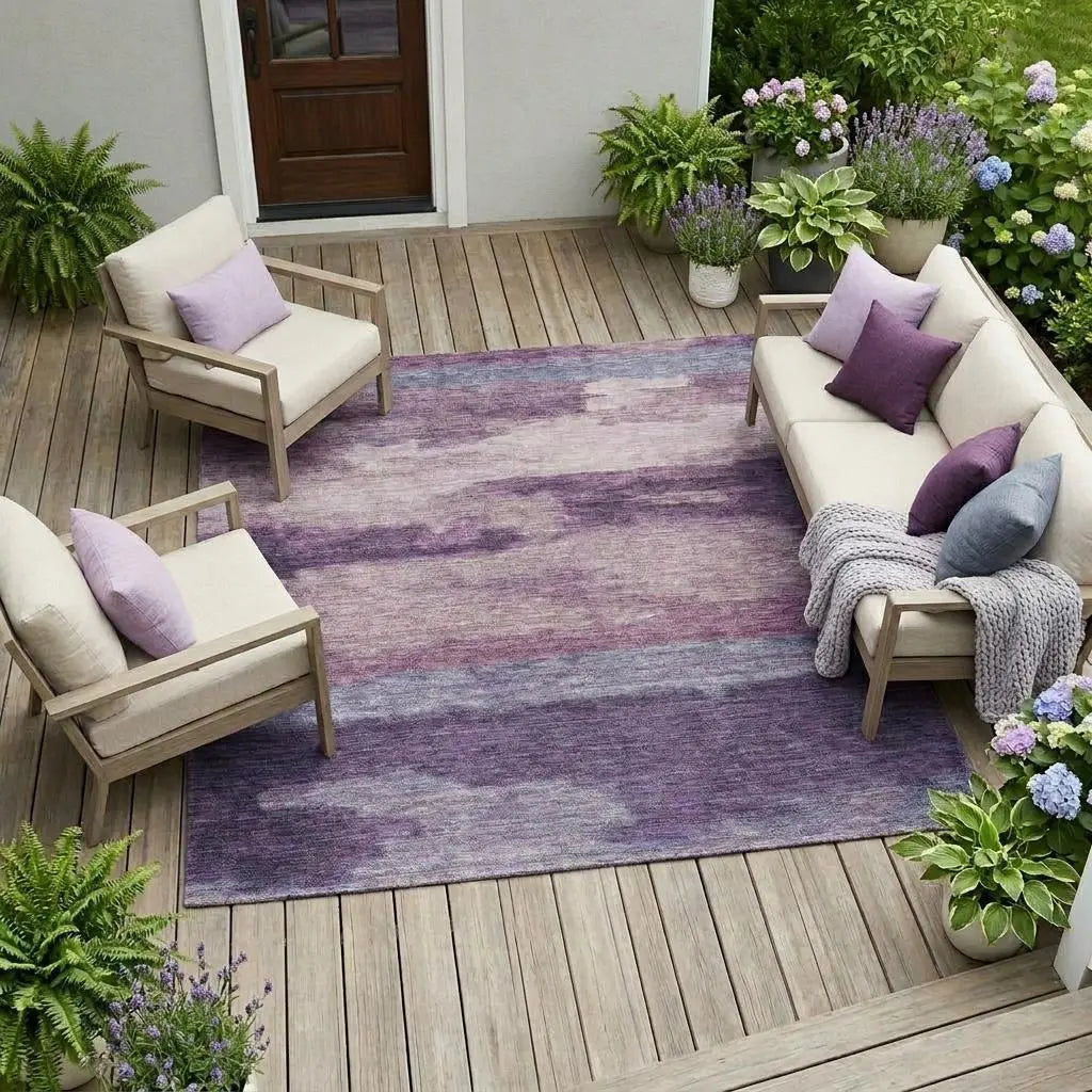 8' X 10' Eggplant And Purple Abstract Washable Indoor Outdoor Area Rug Homeroots Outdoor