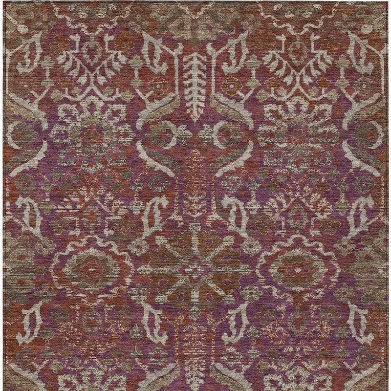 8' X 10' Eggplant And Purple Damask Washable Indoor Outdoor Area Rug Homeroots Outdoor