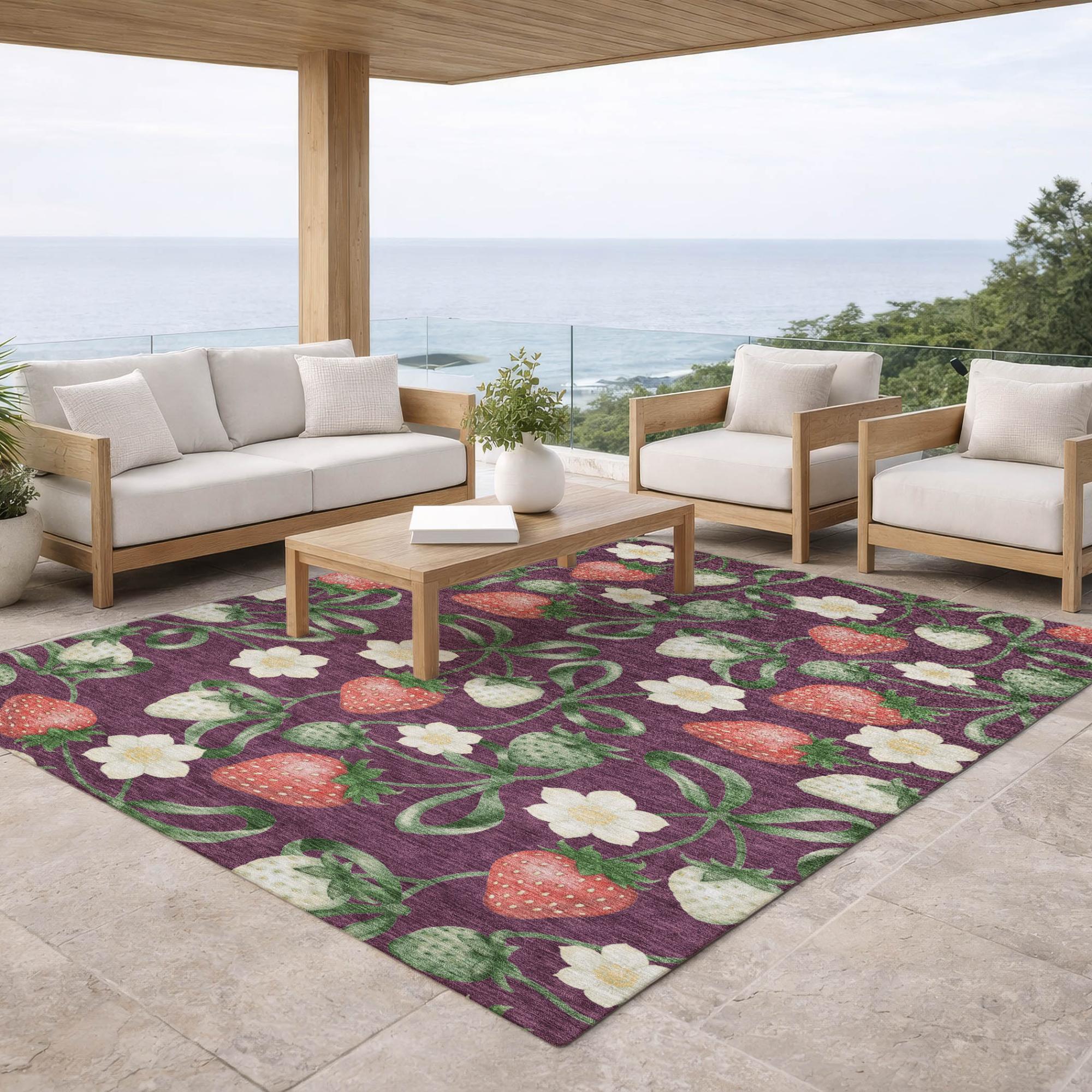 8' X 10' Eggplant And Purple Floral Washable Indoor Outdoor Area Rug Homeroots Outdoor