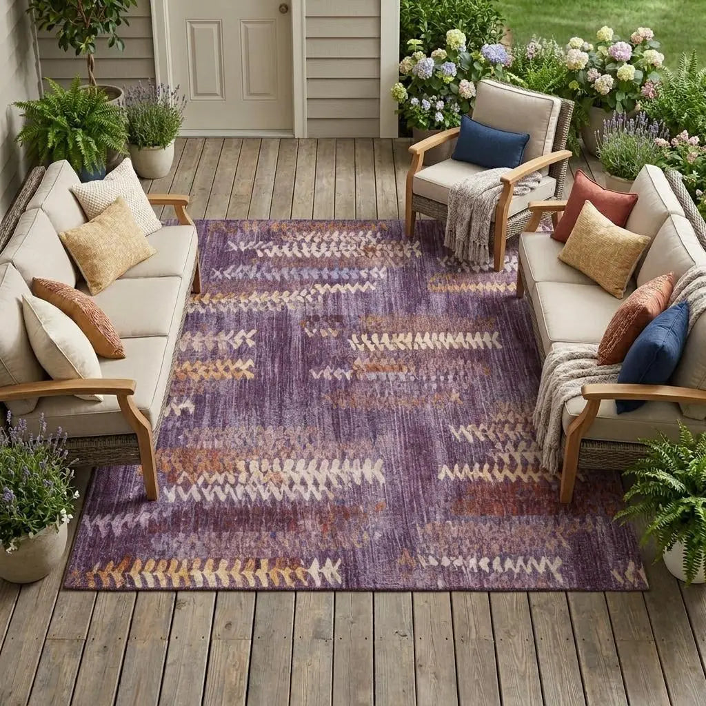 8' X 10' Eggplant And Purple Striped Washable Indoor Outdoor Area Rug Homeroots Outdoor