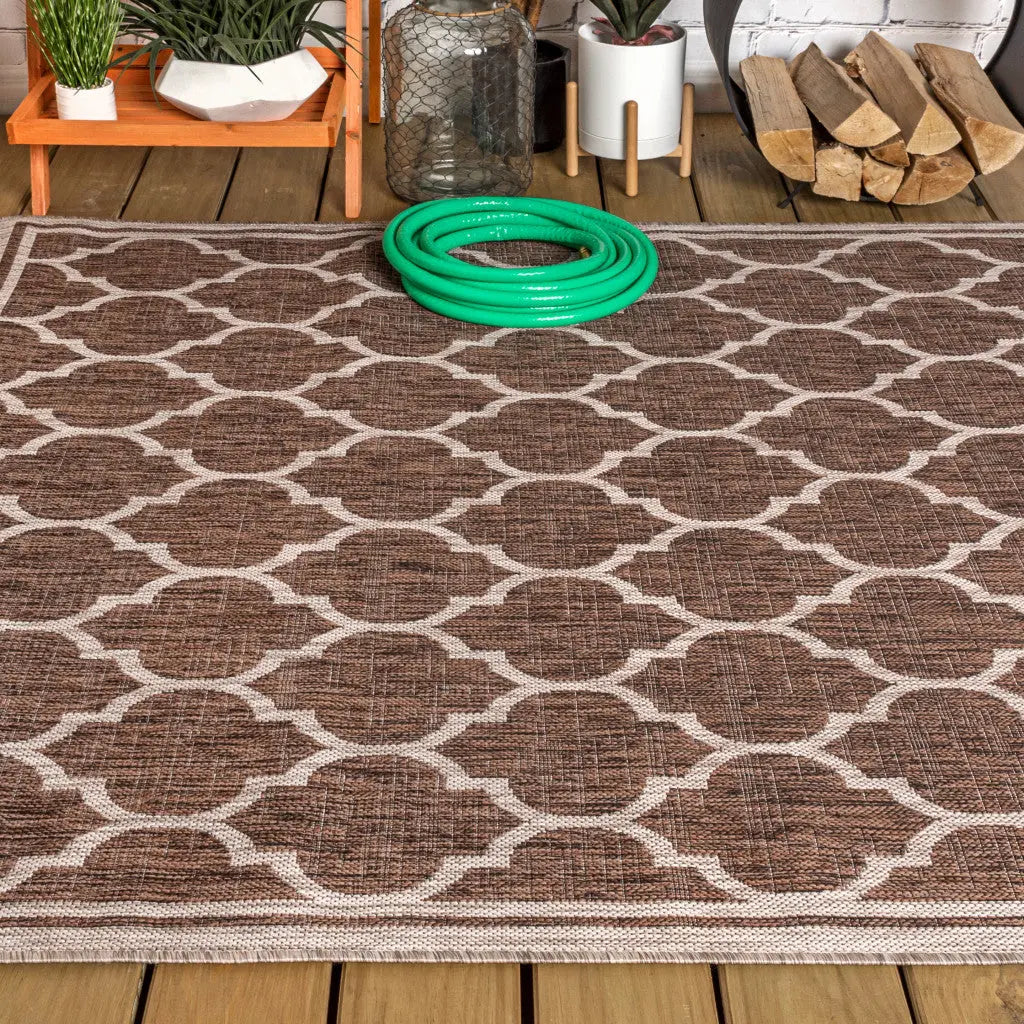 8' X 10' Espresso And Taupe Geometric Indoor Outdoor Area Rug Homeroots Outdoor