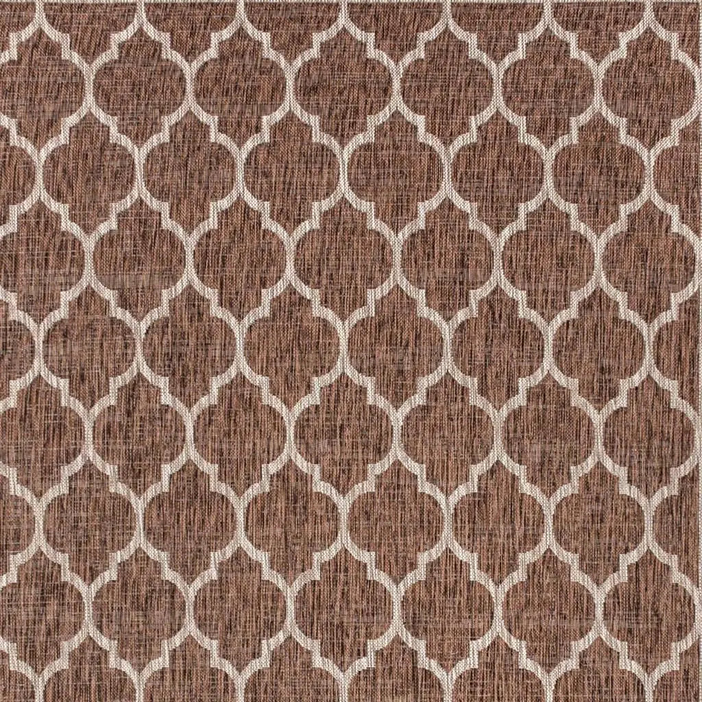 8' X 10' Espresso And Taupe Geometric Indoor Outdoor Area Rug Homeroots Outdoor