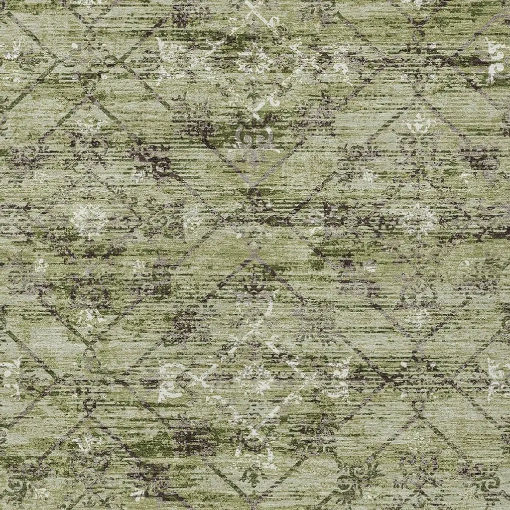 8' X 10' Fern Green And Brown Geometric Washable Indoor Outdoor Area Rug Homeroots Outdoor