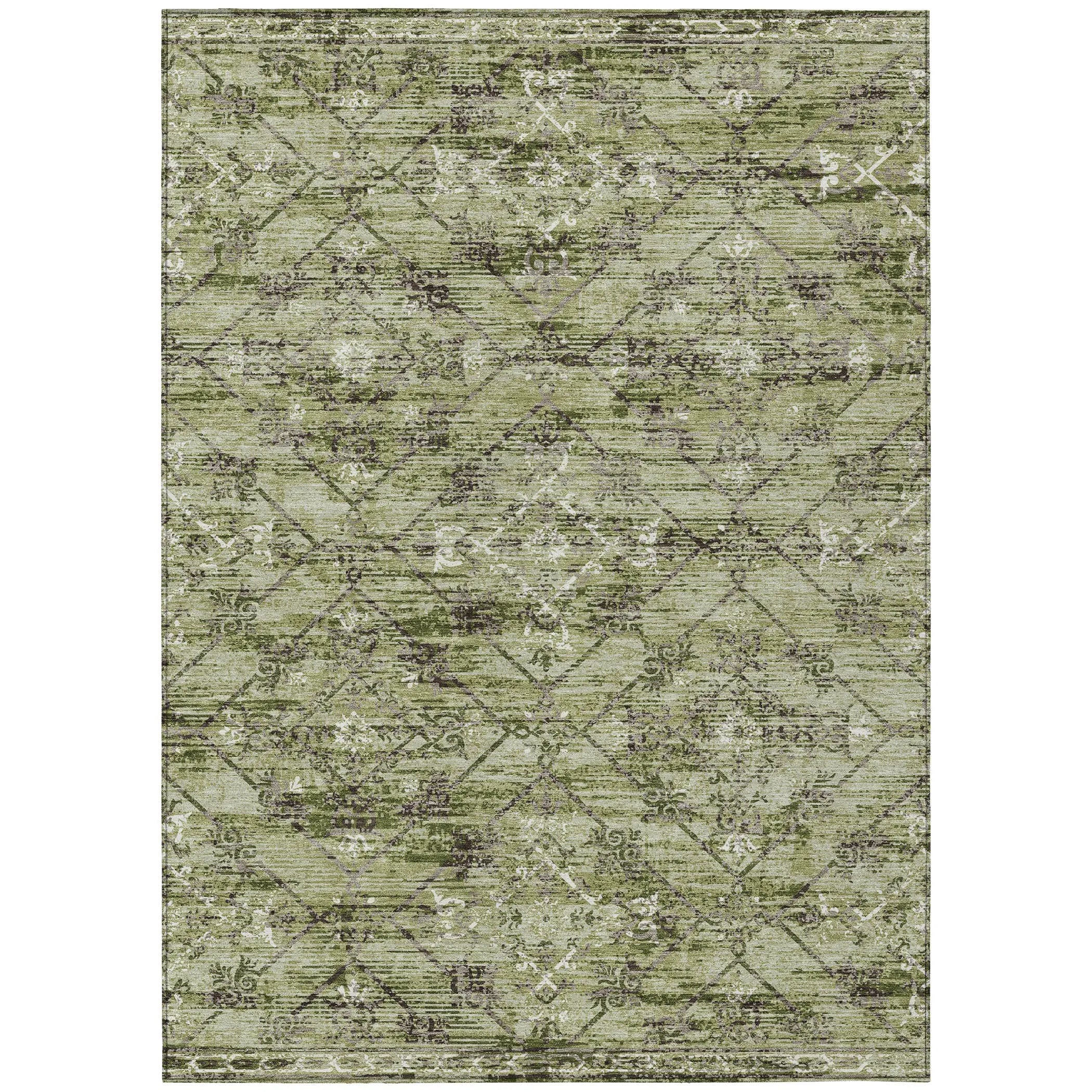 8' X 10' Fern Green And Brown Geometric Washable Indoor Outdoor Area Rug Homeroots Outdoor