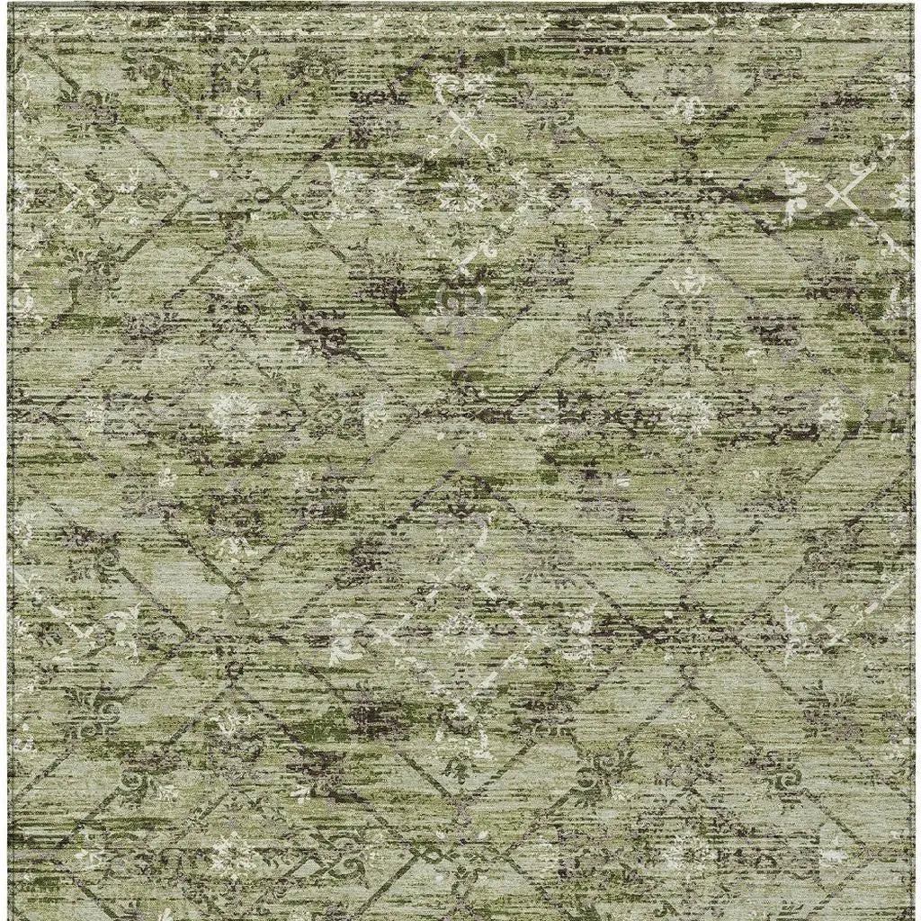 8' X 10' Fern Green And Brown Geometric Washable Indoor Outdoor Area Rug Homeroots Outdoor