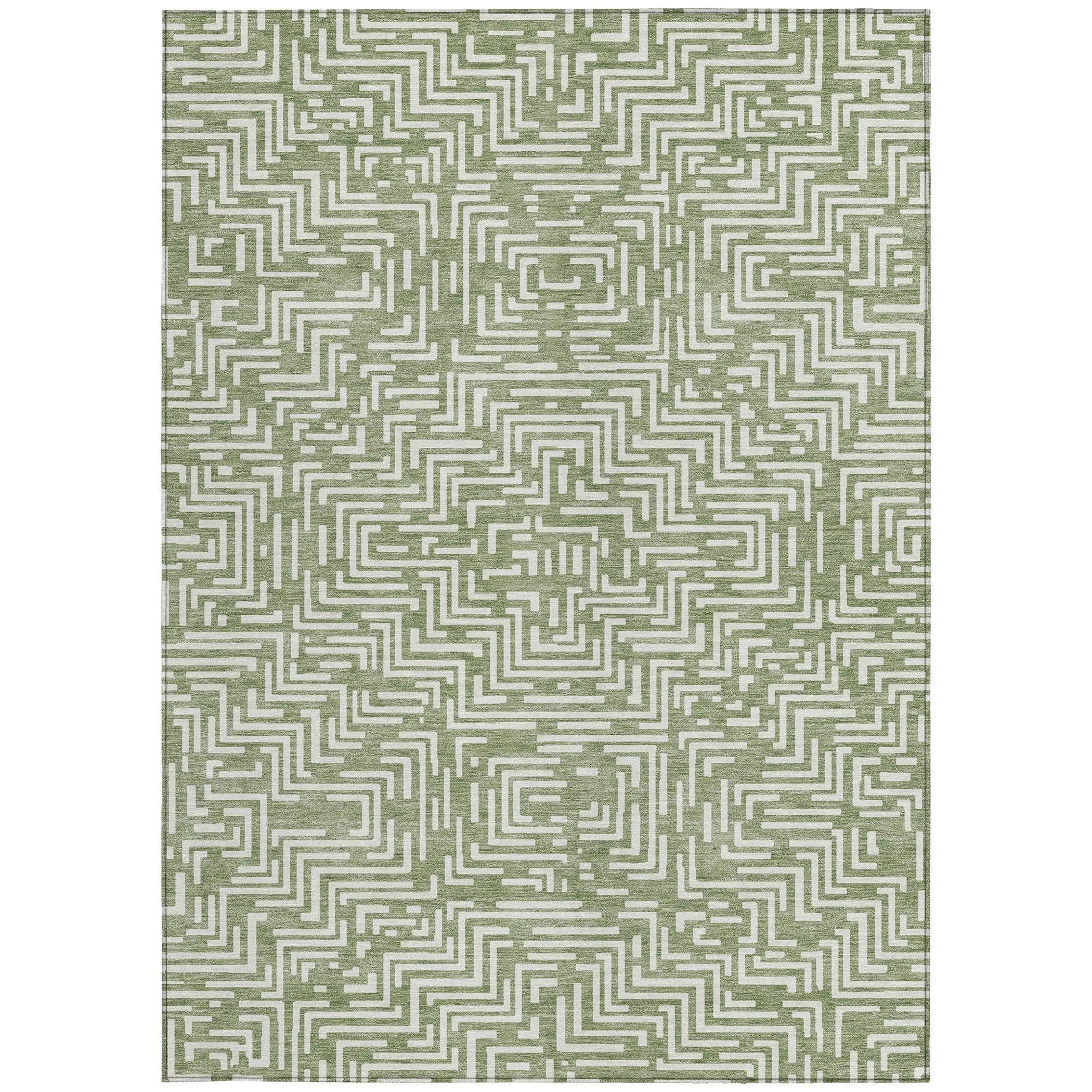 8' X 10' Fern Green And Copper Geometric Washable Indoor Outdoor Area Rug Homeroots Outdoor