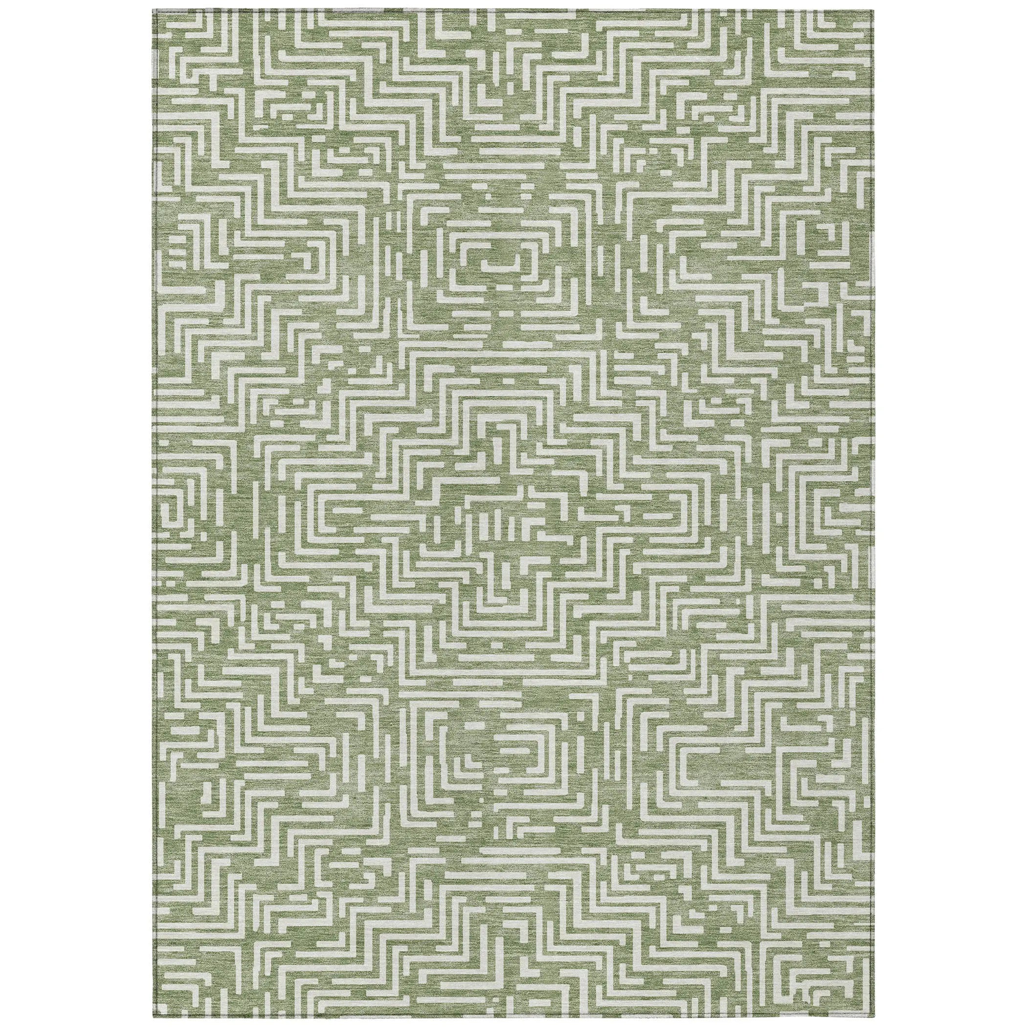 8' X 10' Fern Green And Copper Geometric Washable Indoor Outdoor Area Rug Homeroots Outdoor