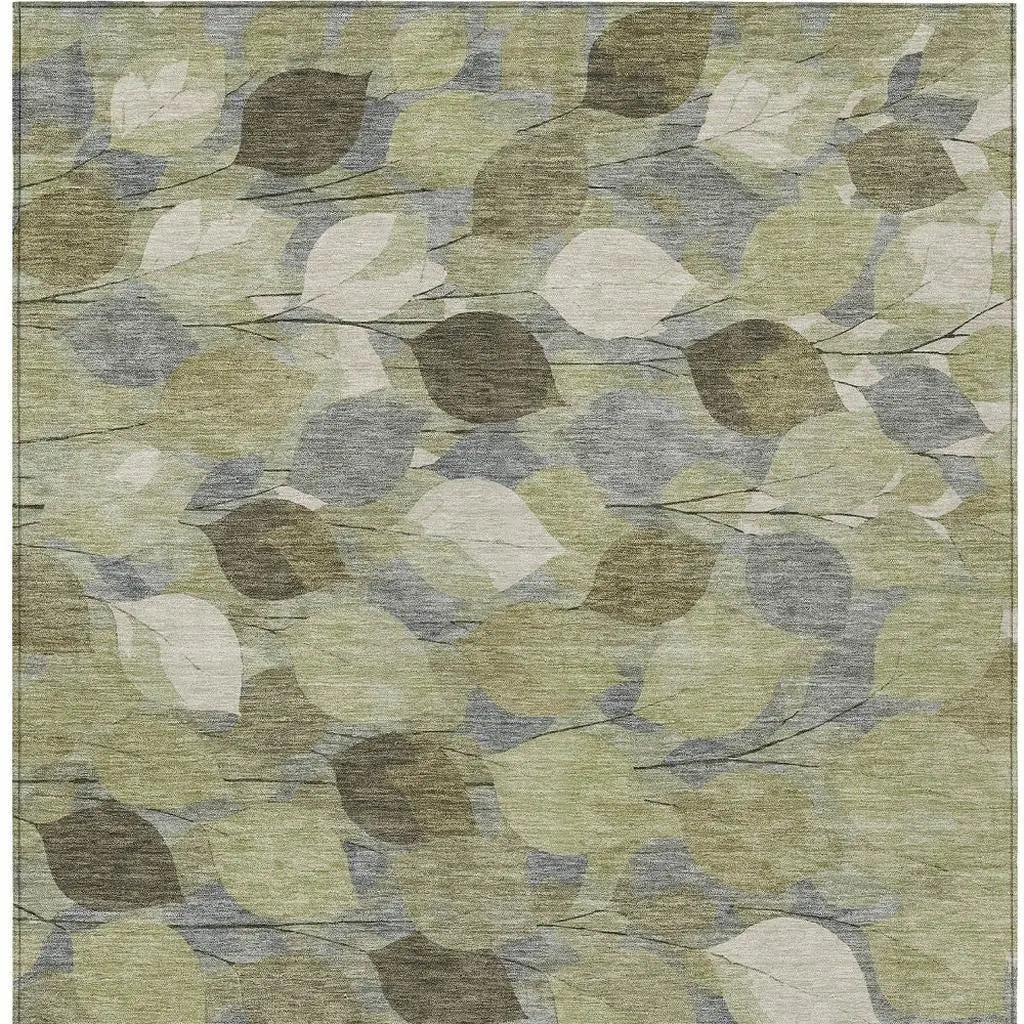 8' X 10' Fern Green And Green Floral Washable Indoor Outdoor Area Rug Homeroots Outdoor