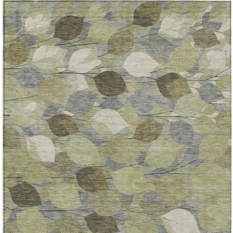 8' X 10' Fern Green And Green Floral Washable Indoor Outdoor Area Rug Homeroots Outdoor