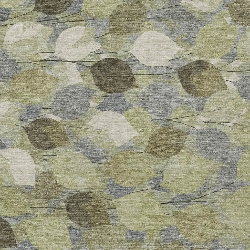 8' X 10' Fern Green And Green Floral Washable Indoor Outdoor Area Rug Homeroots Outdoor