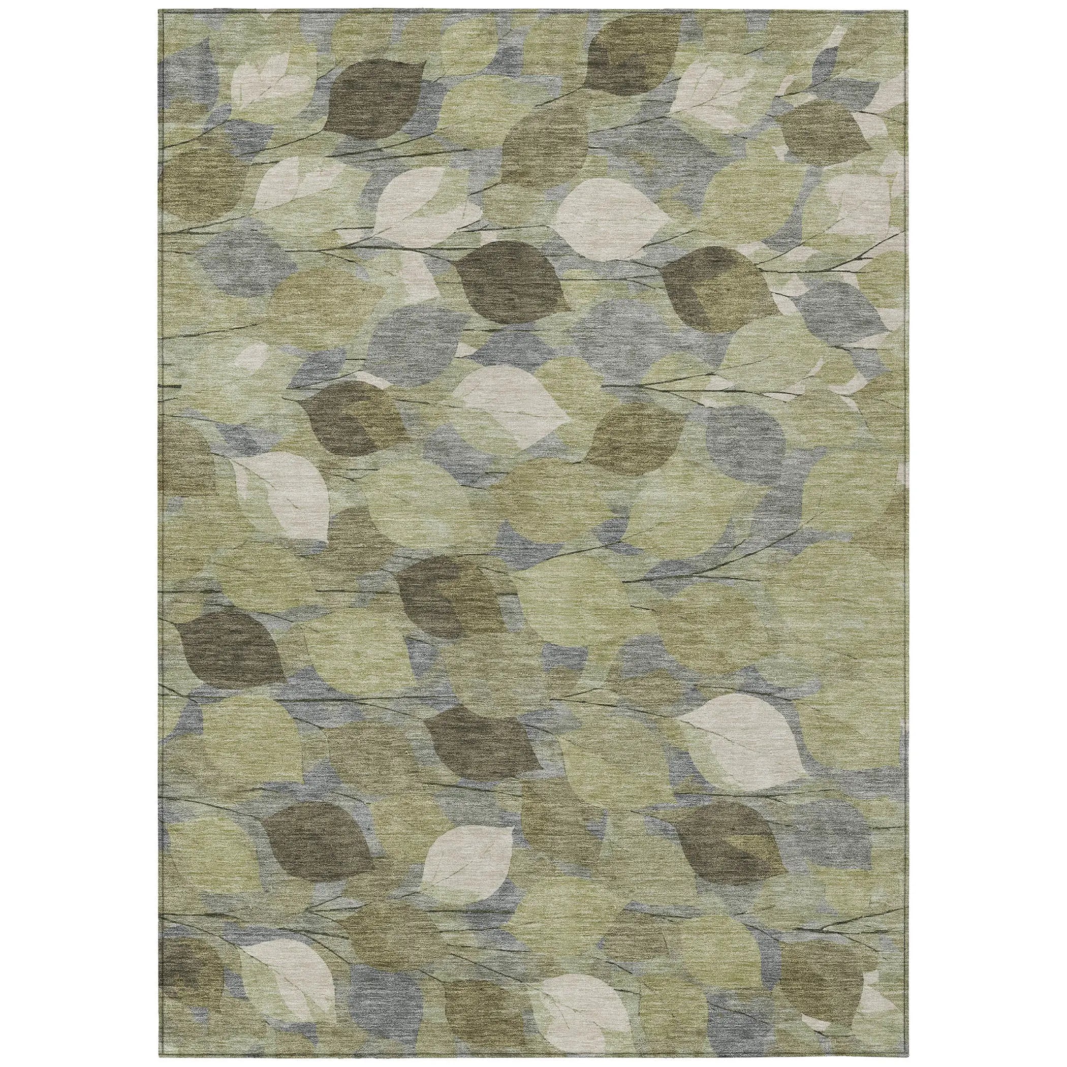 8' X 10' Fern Green And Green Floral Washable Indoor Outdoor Area Rug Homeroots Outdoor