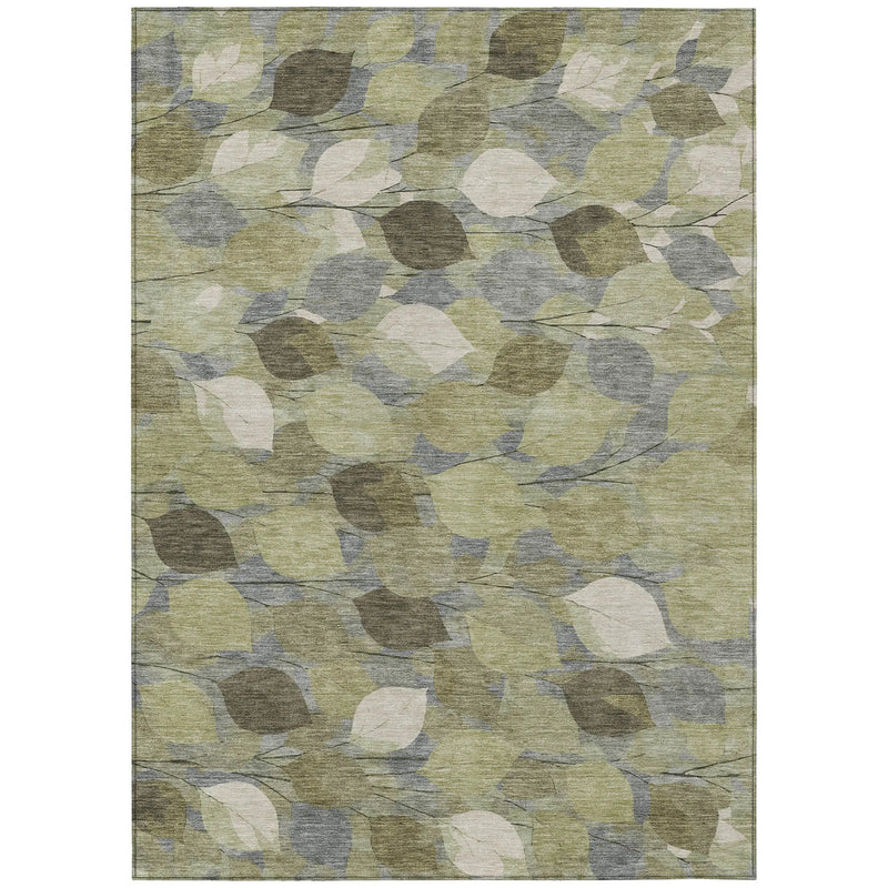 8' X 10' Fern Green And Green Floral Washable Indoor Outdoor Area Rug Homeroots Outdoor